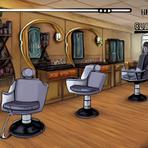 Image similar to A barbershop in the video game Disco Elysium