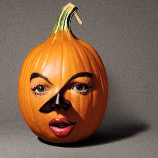 Image similar to gourd with face of amber heard hybrid intercross mix as a gourd