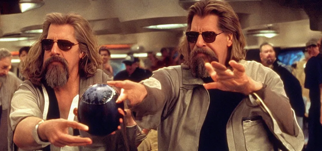 Prompt: The Big Lebowski bowling at the Star Wars Cantina