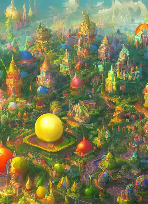 Prompt: foam priest and his bubble kingdom, unique landscape, highly detailed, flying buildings, colorful, palace, bubble trees, cinematic lighting, artstation, intricate, masterpiece, art by maria panfilova and dylan kowalski and huifeng huang