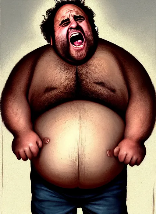 Portrait of Fat Danny Devito with his belly sticking