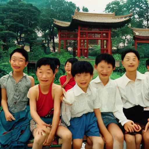 Prompt: Summer vacation in a small village in Hangzhou in the 1990s