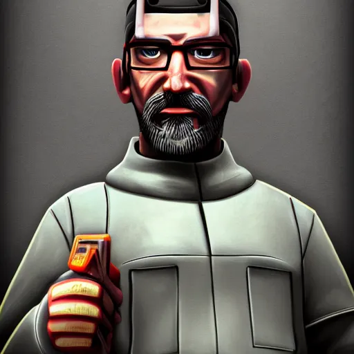 Image similar to Gordon Freeman from Half-Life, gritty, highly detailed, trending on ArtStation