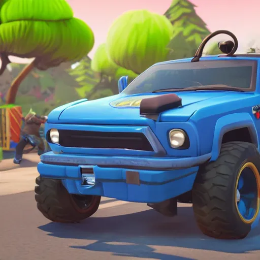 Image similar to fat john cena driving a car with really big tires, super big tires, fortnite screenshot. 8k, 4k. Chonkers. Chonk.