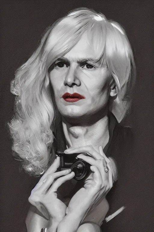 Prompt: ultra realistic illustration, andy warhol, staring directly into camera, intricate, elegant, highly detailed, digital painting, artstation, concept art, smooth, sharp focus, illustration, art by artgerm and greg rutkowski and alphonse mucha