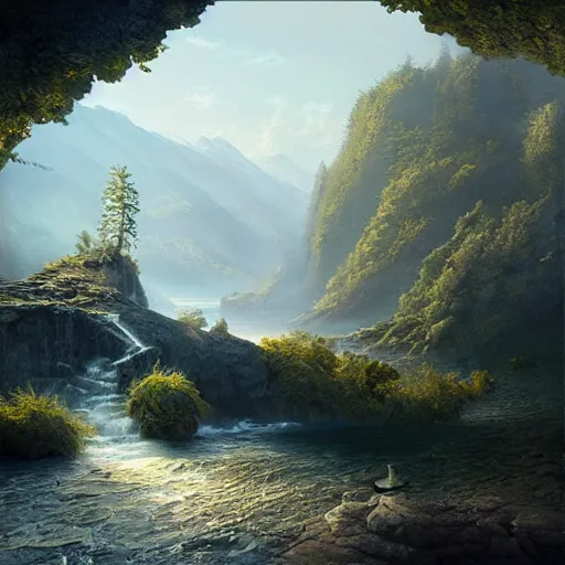 Image similar to michal karcz cartoon painting of a beautiful landscape. , detailed, elegant, intricate, 4k,