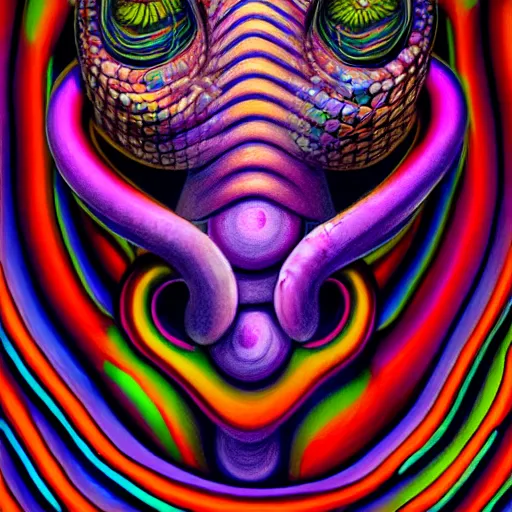 Image similar to an extremely psychedelic portrait of a snake, surreal, lsd, face, detailed, intricate, elegant, lithe, highly detailed, digital painting, artstation, concept art, smooth, sharp focus, illustration