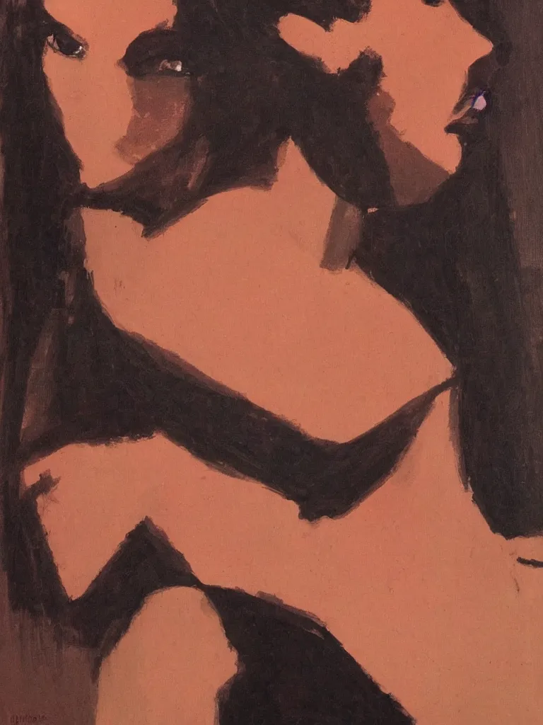 Image similar to portrait profile of one mysterious dark beautiful women in 1 9 7 8, oil painting by john watkiss