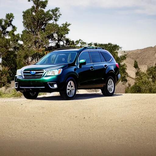 Image similar to a 2 0 1 5 subaru forrester made entirely out of emeralds