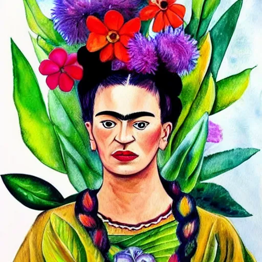 Prompt: painting of colorful wild flowers frida kahlo style in Watercolor