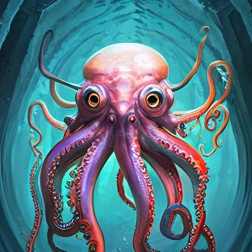 Image similar to Portrait of an Ilithid from dungeons and dragons, a creature with octopus face with tentacles instead of beard, mattepainting concept Blizzard pixar maya engine on stylized background splash comics global illumination lighting artstation lois van baarle, ilya kuvshinov, rossdraws