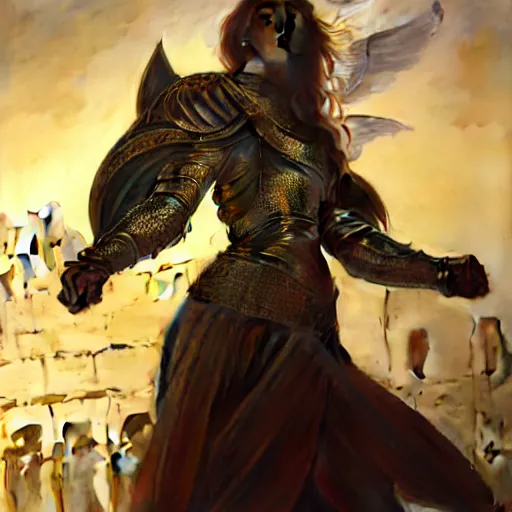 Prompt: An illustrationof a portrait of a young Knights of Zodiac girl, wings, fighting at ancinet Agora of Athens, ruins, cyberpunk cathedral, Golden Light, 8K, illustration, art by artgerm and greg rutkowski and alphonse mucha, volumetric light, lightrays, smoke, cinematic, atmospheric, insanely detailed and intricate, hypermaximalist, elegant, super detailed