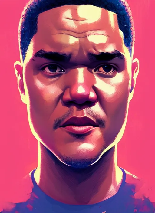 Image similar to dream highly detailed portrait of trevor noah, magnificent, photographic realistic background, by atey ghailan, by greg rutkowski, by greg tocchini, by james gilleard, by joe fenton, by kaethe butcher, trending on instagram, award winning details