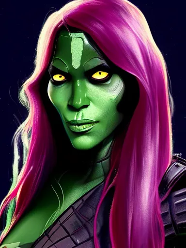 Image similar to gamora from guardians of the galaxy, portrait, digital painting, elegant, beautiful, highly detailed, artstation, concept art