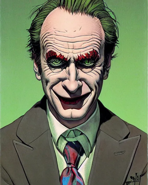 Image similar to portrait of saul goodman as the joker, colorful, art by studio ghibli and peter elson, bernie wrightson