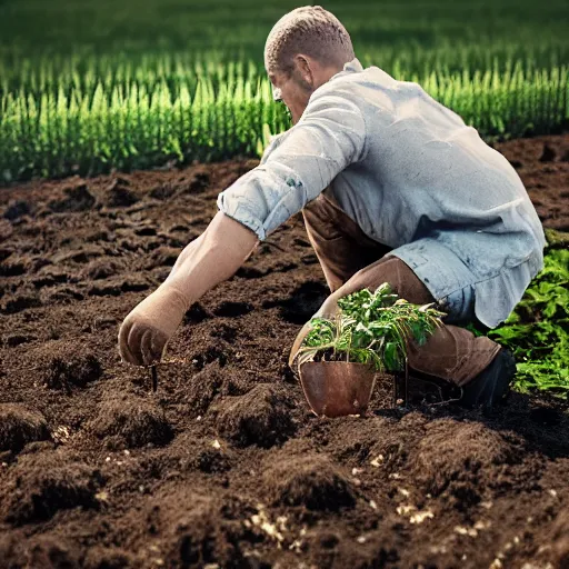 Image similar to koneki ken planting potatoes in belarus, instagram photo, photorealistic, hyper detailed, hyper realistic, houdini, vfx, unreal engine 5, octane render, 8 k, full hd