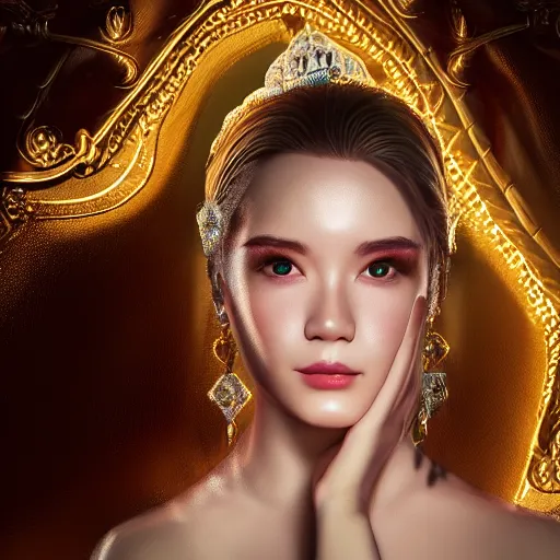 Image similar to portrait of wonderful princess of diamonds with fair skin, looking up, ornate 8 k gorgeous intricate detailed, white accent lighting, dramatic cinematic light, award winning photography, octane render