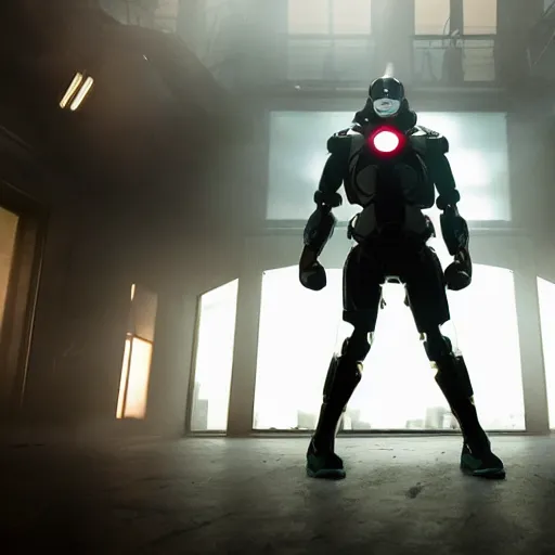 Image similar to movie still of super heroe cyborg, cinematic composition, cinematic light, by edgar wright