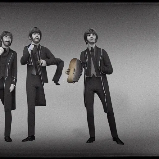 Image similar to The Beatles, Daguerreotype, 1852, rendered in octane, rendered in vray, rendered in Arnold, insanely detailed, photorealistic, cinematic, global illumination