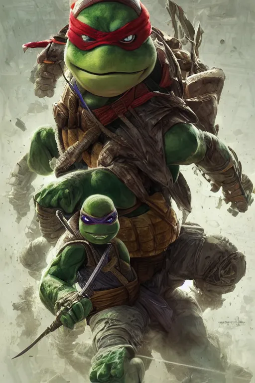 Prompt: teenage mutant ninja turtle, Leonardo, marvel, dark, intricate, highly detailed, smooth, artstation, digital illustration by Ruan Jia and Mandy Jurgens and Artgerm and Wayne Barlowe and Greg Rutkowski and Zdislav Beksinski