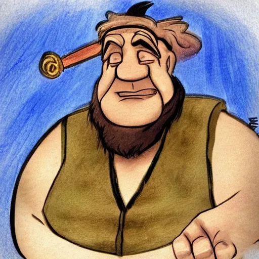 Prompt: fantasy art sketch of fred flintstone as an old curmudgeon