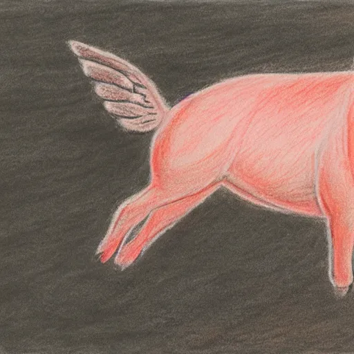 Prompt: chalk pastel drawing of of a flying pig with wings