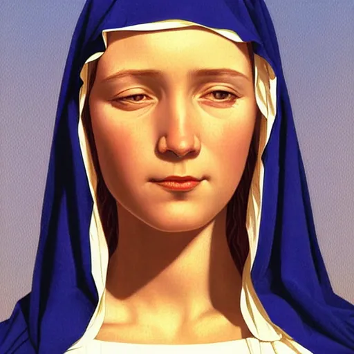 Prompt: portrait of young mother mary our lady of sorrows by greg hildebrandt beautiful high detail