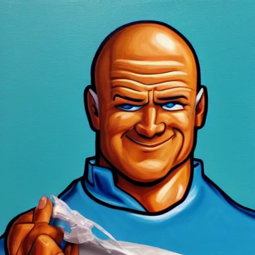 Image similar to painting of mr. clean cosplaying as gigachad on mr. clean magic eraser box