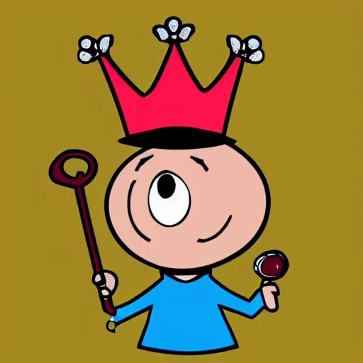 Image similar to kidney bean holding a staff, wearing crown, cartoon character, digital art, fun,