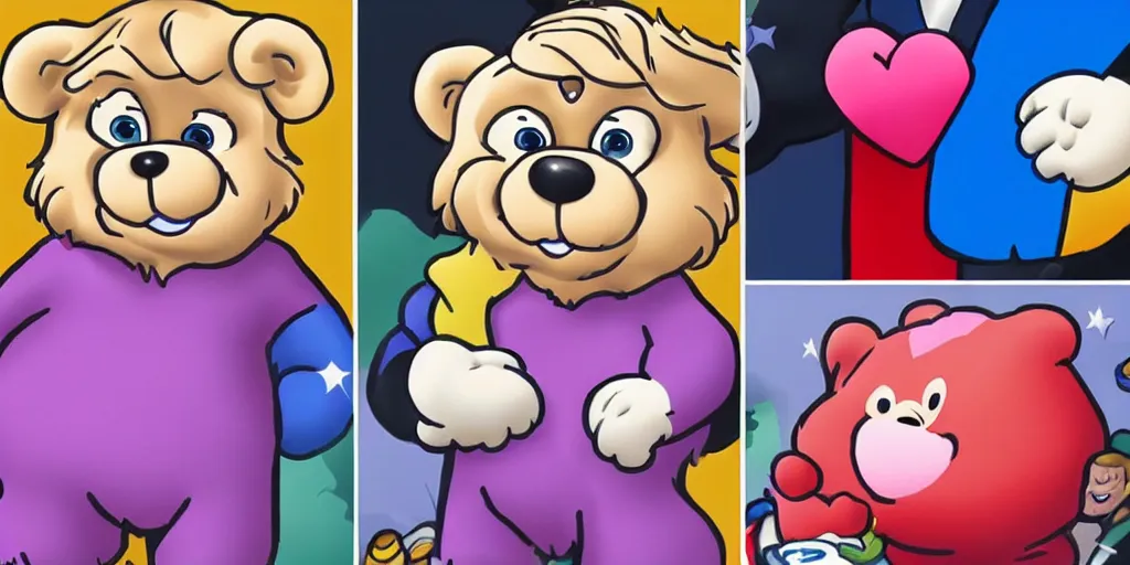 Image similar to care bear, trump, putin