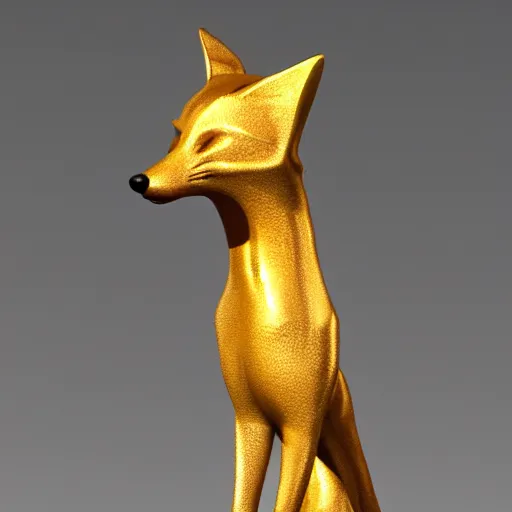 Image similar to gold plated statue of a fox rapping into a microphone trending on artstation