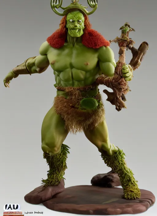 Image similar to flesh - toned heman anthropomorphic pea legume action figure, spherical green head, diffuse lighting, photographic fantasy, intricate detail, elegant, highly detailed, lifelike, photorealistic, artstation, art by john collier, frank frazetta, albert aublet, krenz cushart, artem demura and alphonse mucha