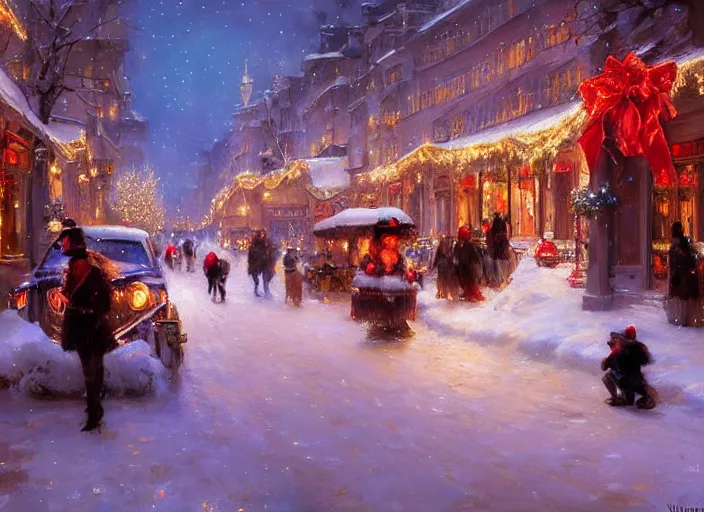 Image similar to night street on christmas by wlop and vladimir volegov and alexander averin and delphin enjolras and daniel f. gerhartz