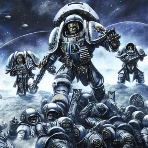 Prompt: historical photo of Warhammer 40k space marines emerging from a Stargate, hyper real, extremely detailed, 4K