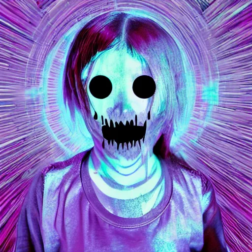 Image similar to terrifying ghost girl, brutal violence, glitchcore datamosh, found footage