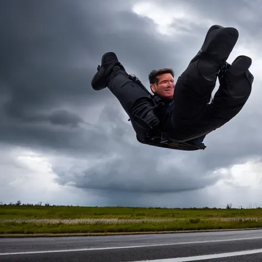 Prompt: 4 k hdr full body wide angle sony portrait of ron desantis riding on top of a flying nuclear missile with moody stormy overcast lighting