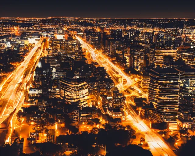 Image similar to a view of a city from a distance at night, a matte painting by konstantinas ciurlionis, featured on unsplash, synchromism, photo taken with nikon d 7 5 0, high dynamic range, nightscape