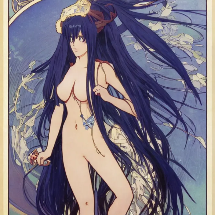 Image similar to portrait of rimuru tempest from'that time i got reincarnated as a slime '. art by alphonse mucha and greg rutkowski