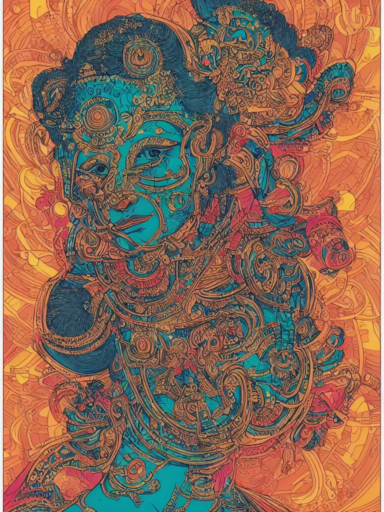 Image similar to portrait of a hindu god art by hydro 7 4, victo ngai sticker, colorful, illustration, highly detailed, simple, smooth and clean vector curves, no jagged lines, vector art, smooth