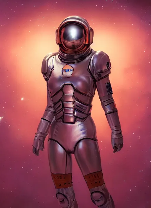 Image similar to hyper realistic photography, space paladin crusader astronaut girl, full body, rule of thirds, human proportion, good anatomy, beautiful face, conceptart, saturated colors, cinematic, juan gimenez, redshift, octane