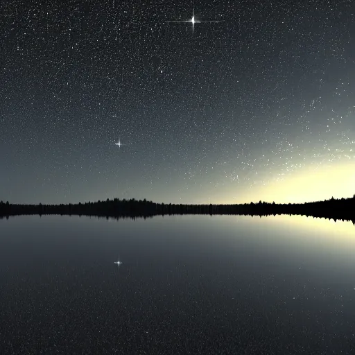 Prompt: beautiful night sky, full of stars reflected in water, realistic, 4 k render