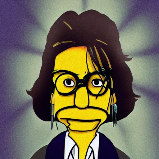 Prompt: a cartoon still of!!!! johnny!!!! depp, in the style of!!!! the!!!! simpsons, yellow skin