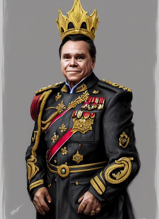 Image similar to portrait of supreme quebec leader francois legault, royalty, extravagant, lord, full body, military uniform, fantasy, intricate, elegant, beautiful, highly detailed, charcoal, centered, dark, smokey, digital painting, artstation, concept art, art by artgerm and greg rutkowski and alphonse mucha