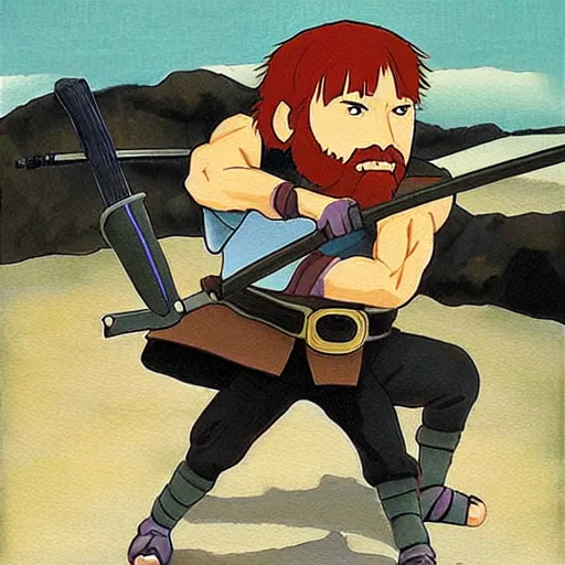 Image similar to chuck norris samurai by studio ghibli painting