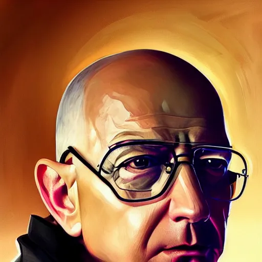 Prompt: portrait of Jeff Bezos as Heisenberg, elegant, intricate, headshot, highly detailed, digital painting, artstation, concept art, sharp focus, illustration, art by artgerm and greg rutkowski and alphonse mucha