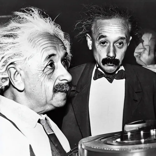 Prompt: A photograph of Albert Einstein DJ at a nightclub