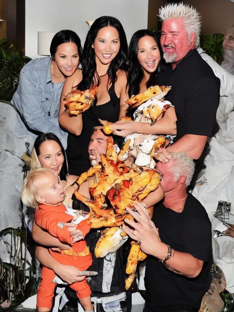 Image similar to olivia munn and guy fieri holding their baby