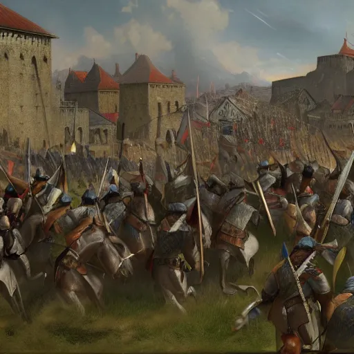 Image similar to mount & blade matte painting 4 k battle scene, oil painting, by greg