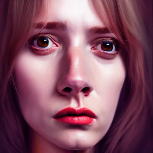 Image similar to hyperrealistic portrait of a woman terrified of three men and a woman, aesthetic, trending on artstation, detailed digital art,