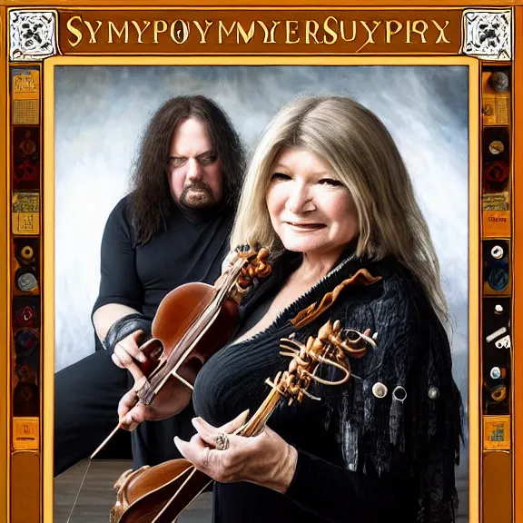 Prompt: symphony x album cover featuring photo of martha stewart knitting, power metal album cover, trending on artstation, intricately detailed, highly detailed, classic, award winning